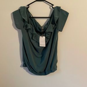 Green Envelope off shoulder flutter sleeve shirt